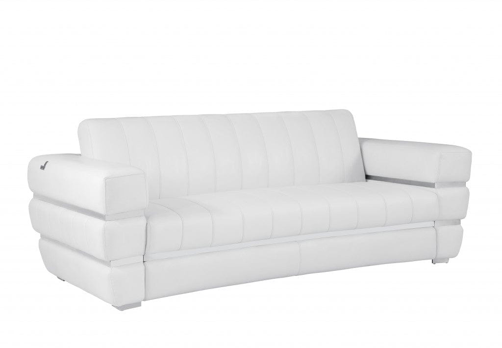 89" White Genuine Leather Standard Sofa