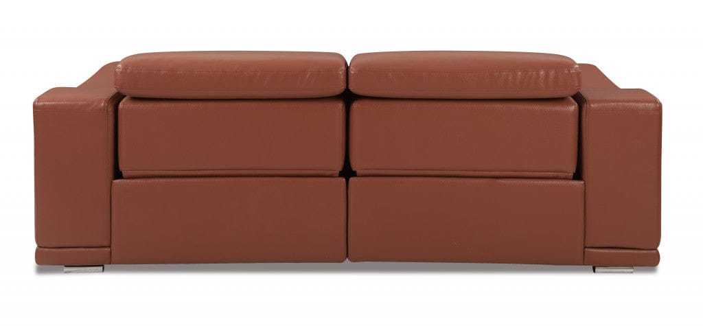 86" Camel Brown Genuine Leather Reclining Sofa