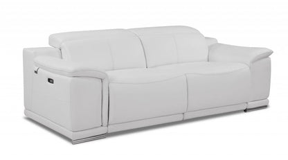 86" White Genuine Leather Reclining Sofa