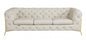 93" Beige Genuine Button Tufted Leather Standard Sofa
