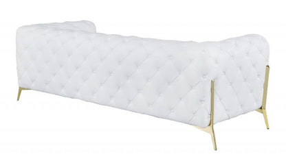 93" White and Gold Genuine Tufted Leather Standard Sofa