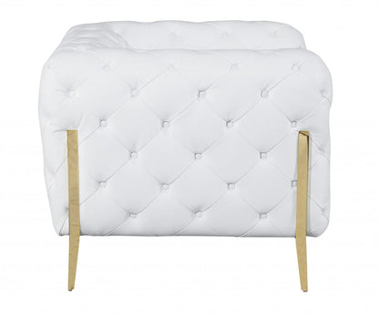 93" White and Gold Genuine Tufted Leather Standard Sofa