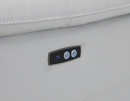 Light Gray Italian Leather Power Recline L Shape Six Piece Corner Sectional With Console