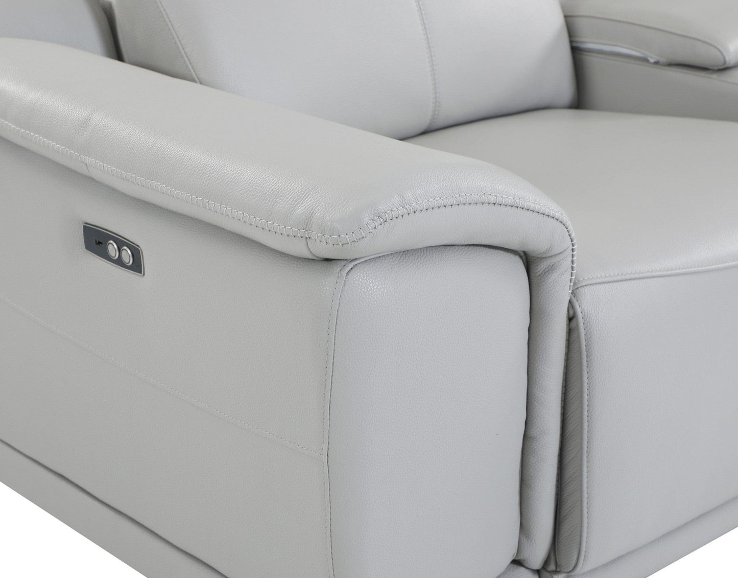 Light Gray Italian Leather Power Recline L Shape Seven Piece Corner Sectional With Console