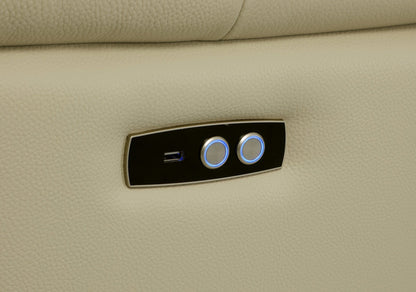 Beige Italian Leather Power Recline L Shape Seven Piece Corner Sectional With Console