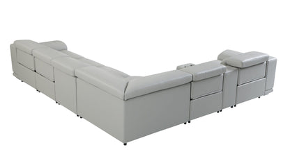 Light Gray Italian Leather Power Recline L Shape Seven Piece Corner Sectional With Console