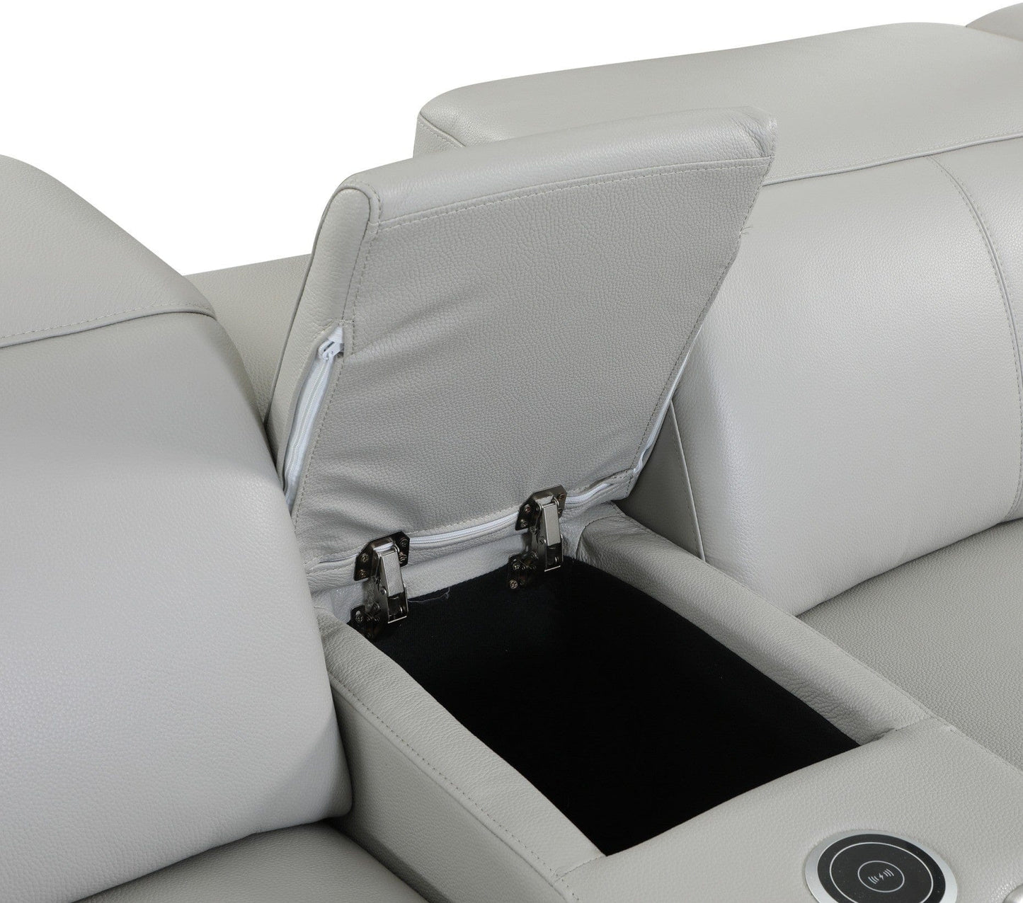 Light Gray Italian Leather Power Recline L Shape Seven Piece Corner Sectional With Console