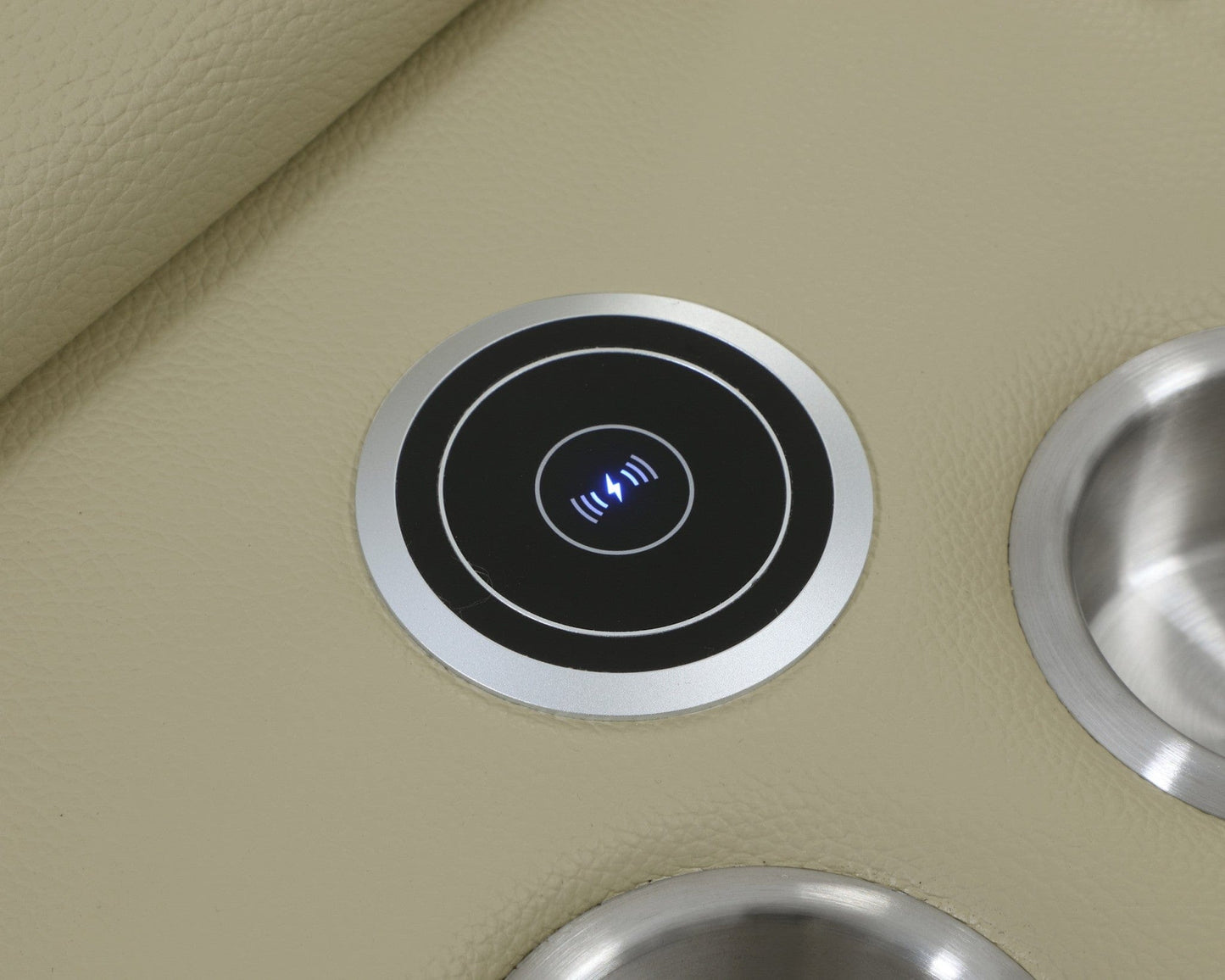 Beige Italian Leather Power Recline L Shape Eight Piece Corner Sectional With Console