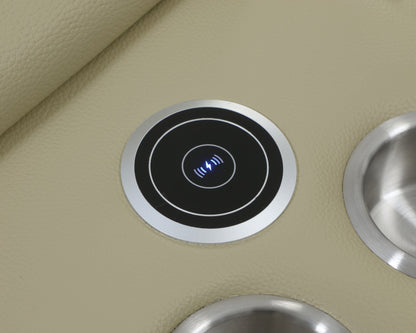 Beige Italian Leather Power Recline L Shape Eight Piece Corner Sectional With Console