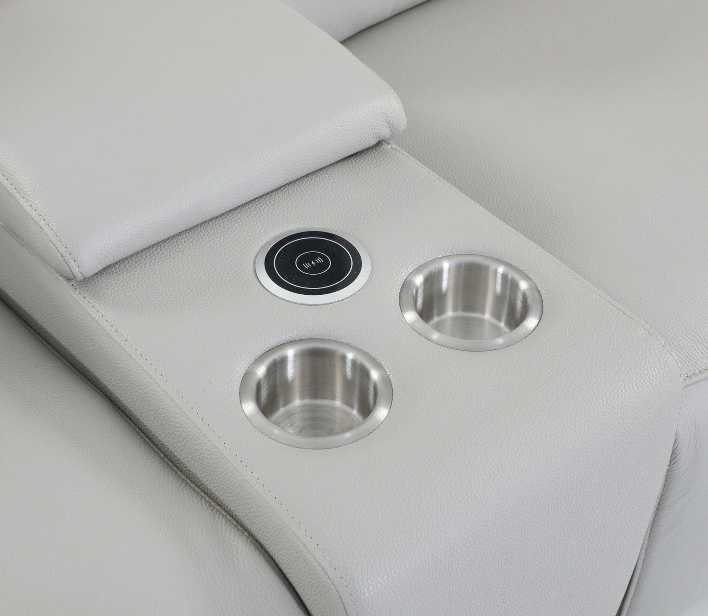 Light Gray Italian Leather Power Recline L Shape Eight Piece Corner Sectional With Console