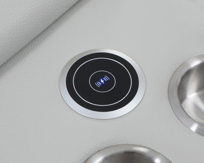 Light Gray Italian Leather Power Recline L Shape Eight Piece Corner Sectional With Console