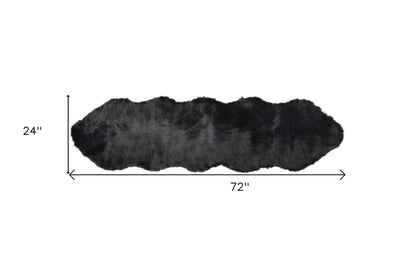 2' X 6' Black Faux Fur Washable Non Skid Area Rug