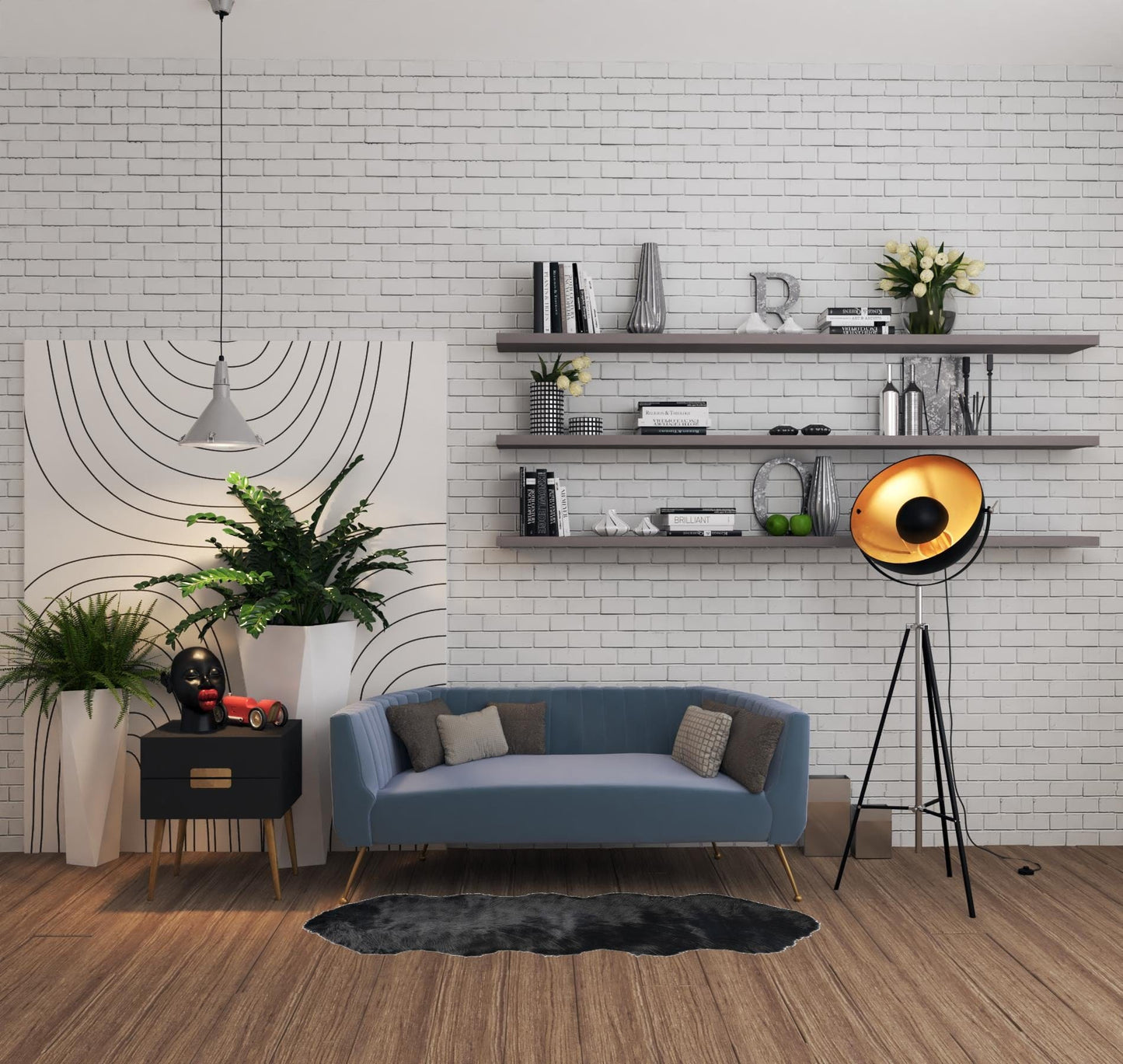 2' X 6' Black Faux Fur Washable Non Skid Area Rug