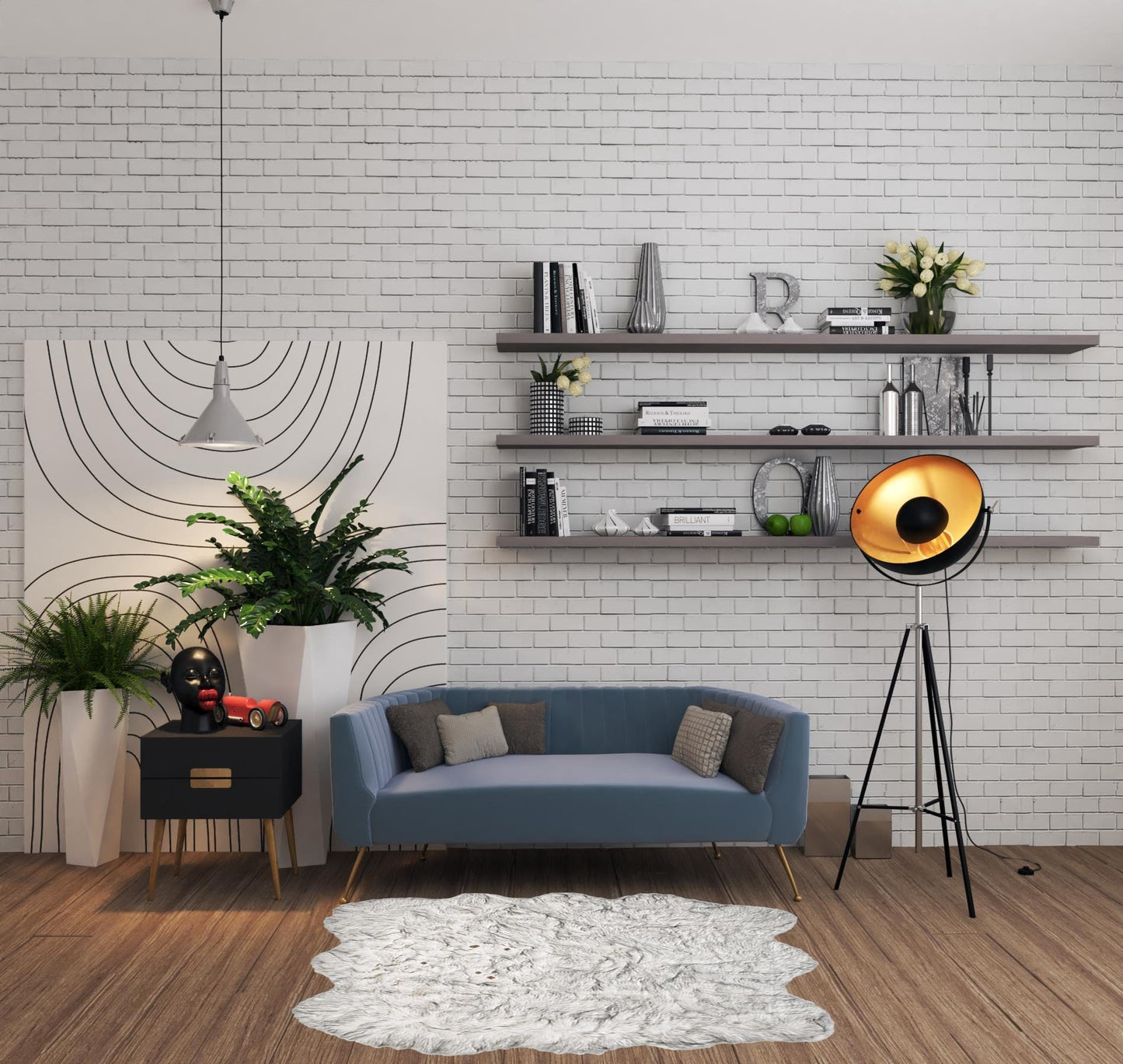 5' X 6' Grey Ombre Faux Sheepskin Non Skid Area Rug