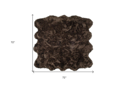 6' X 6' Chocolate Faux Fur Washable Non Skid Area Rug