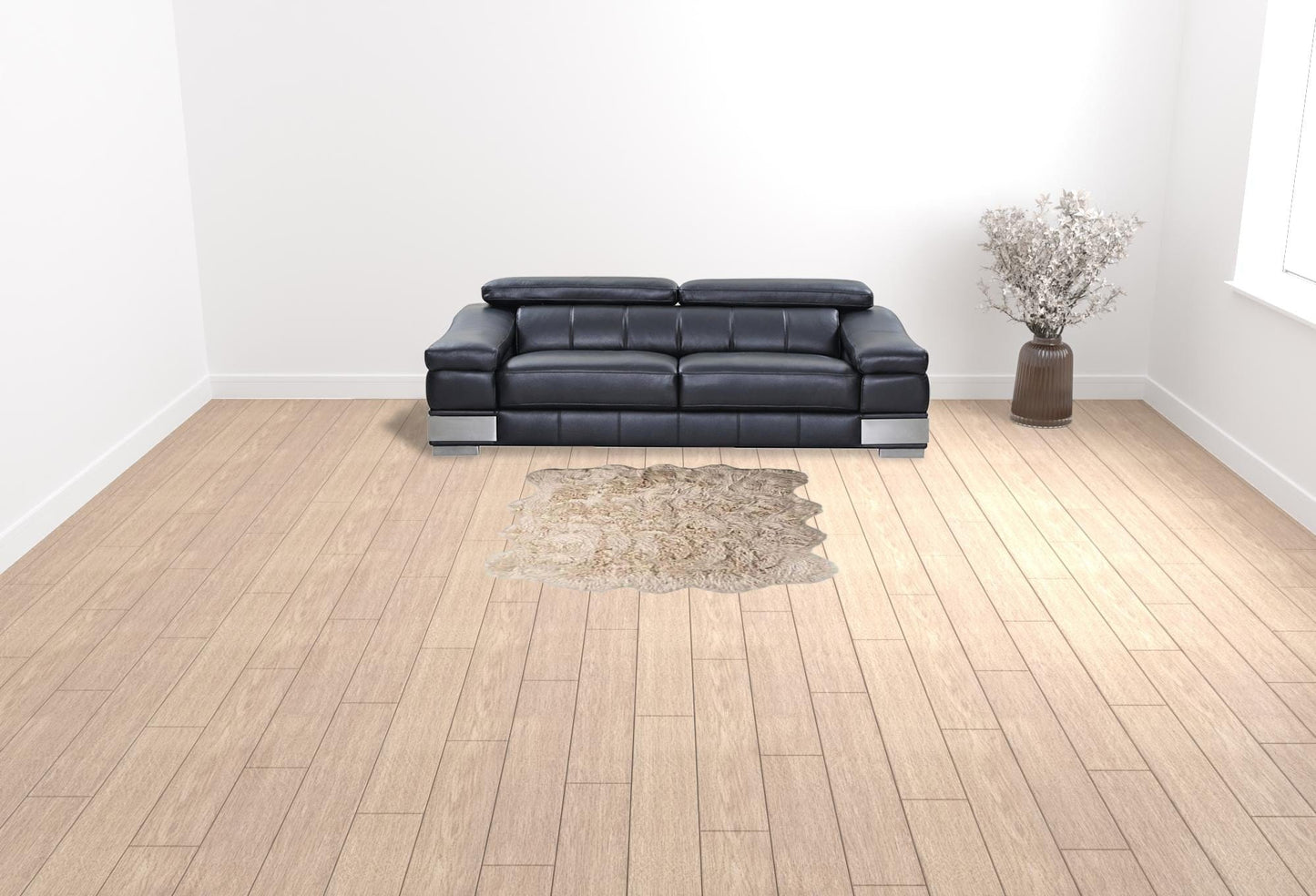 6' X 6' Taupe Faux Fur Washable Non Skid Area Rug