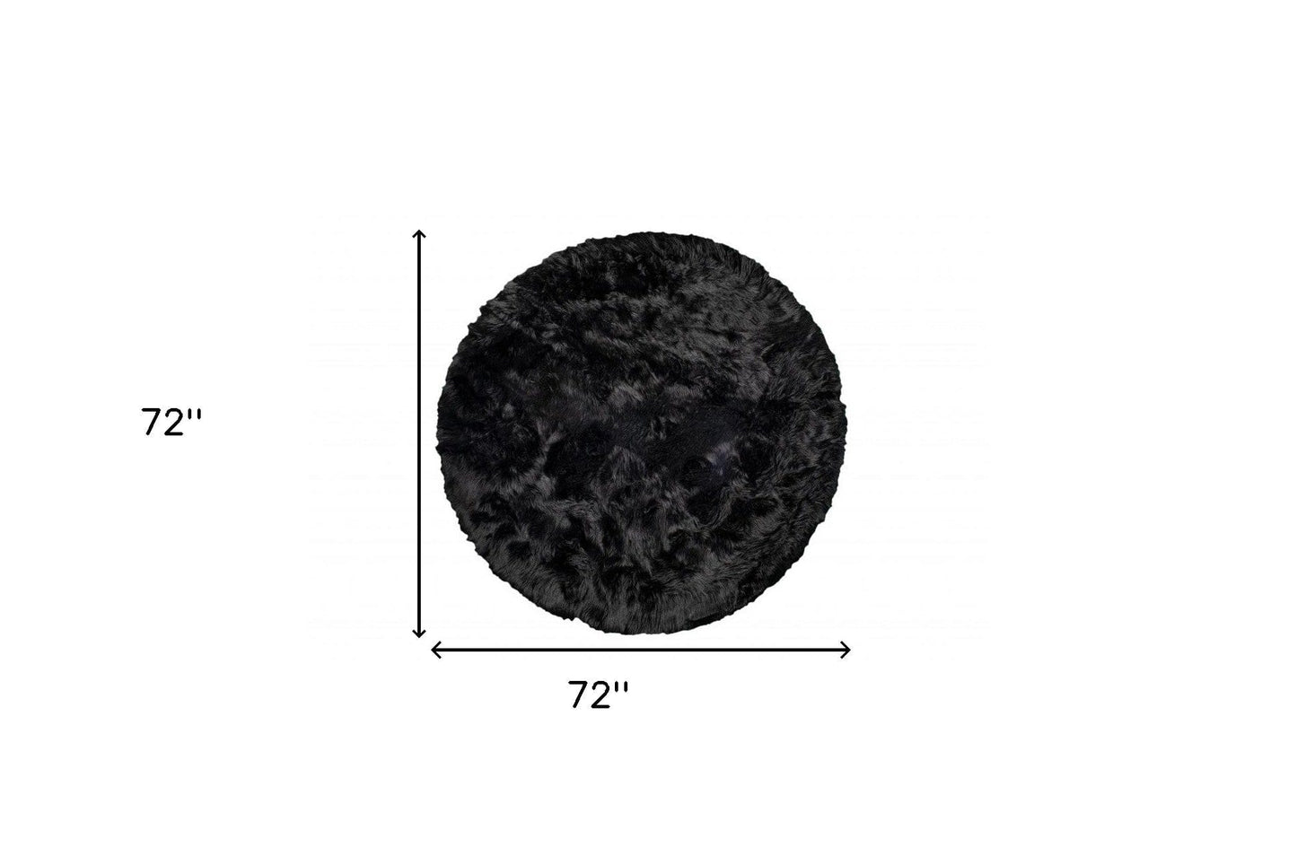 6' X 6' Black Round Faux Fur Washable Non Skid Area Rug