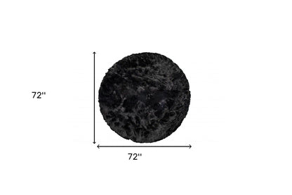6' X 6' Black Round Faux Fur Washable Non Skid Area Rug