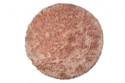 6' X 6' Dusty Rose Round Faux Fur Washable Non Skid Area Rug