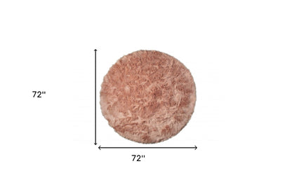6' X 6' Dusty Rose Round Faux Fur Washable Non Skid Area Rug