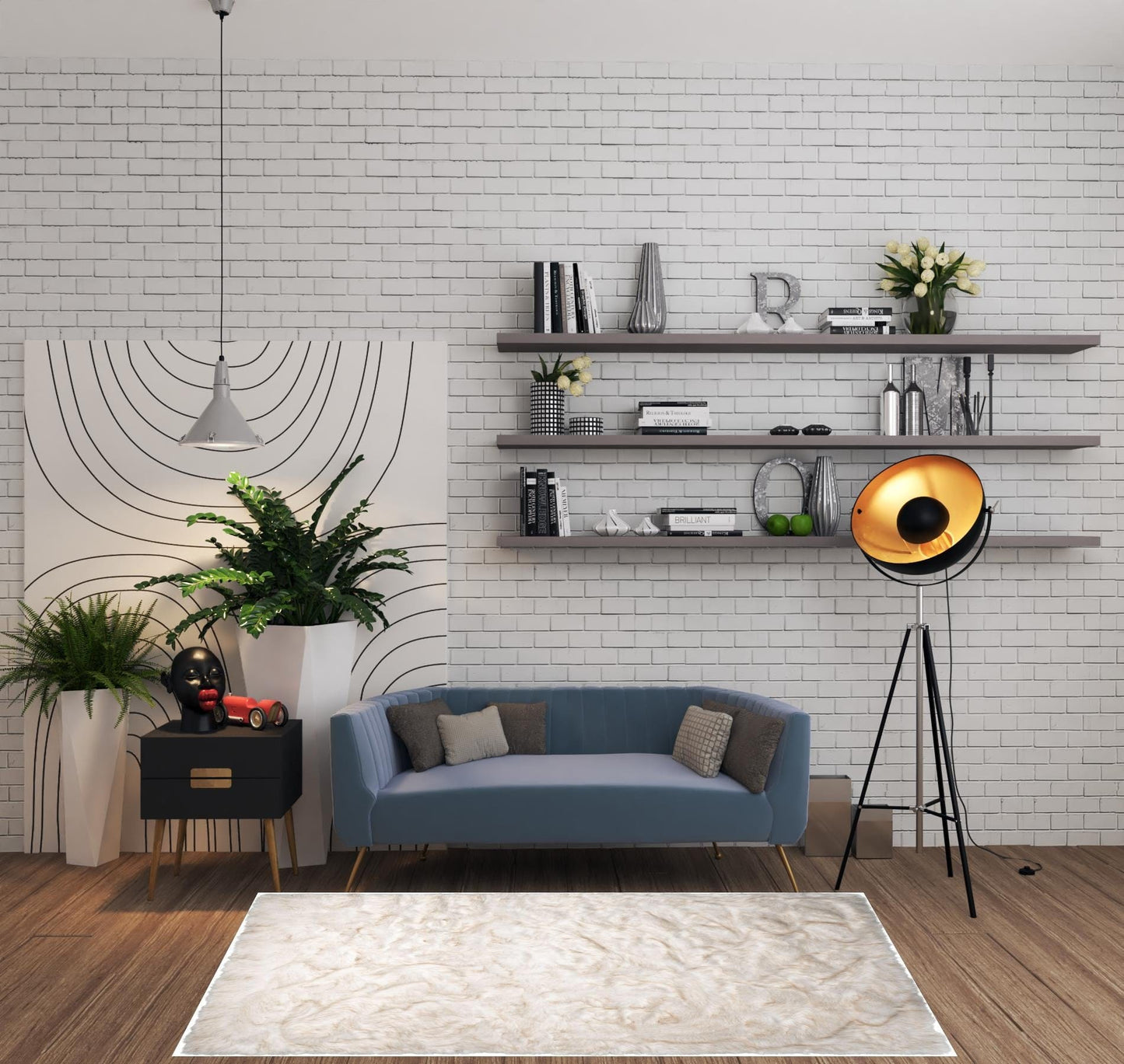 5' X 8' Ombre Tan Faux Fur Washable Non Skid Area Rug