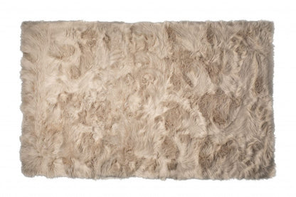 5' X 8' Taupe Faux Fur Non Skid Area Rug