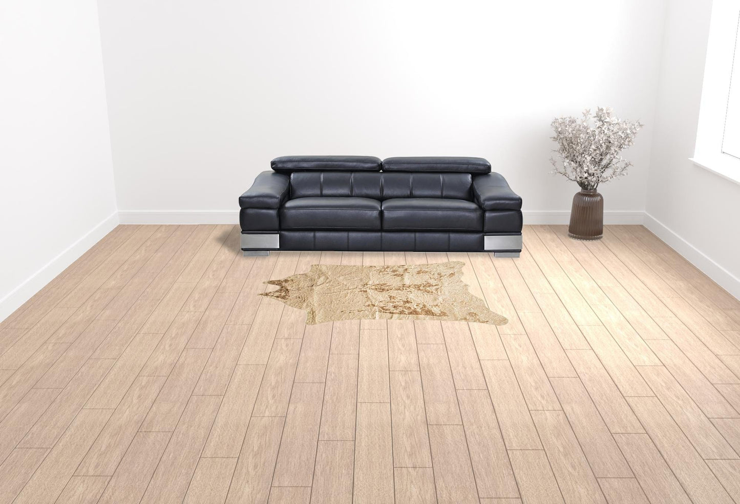 5' X 8' Off White And Silver Faux Cowhide Washable Non Skid Area Rug