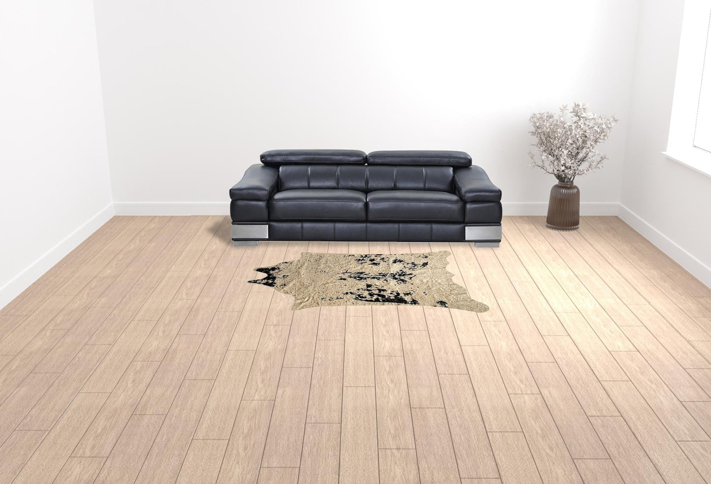 5' X 8' Off White Black and Gold Faux Cowhide Washable Area Rug