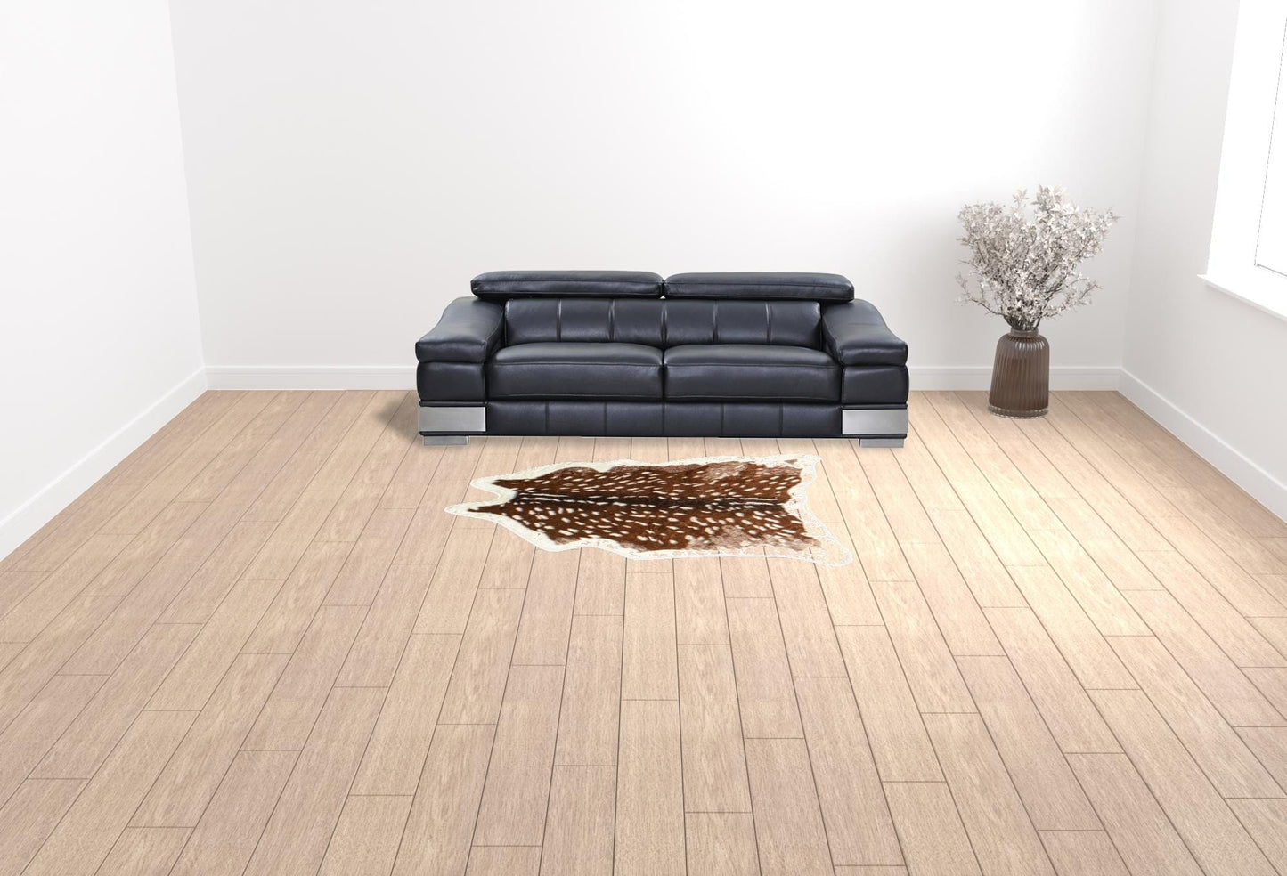 5' X 8' Off White And Brown Faux Cowhide Tufted Washable Non Skid Area Rug