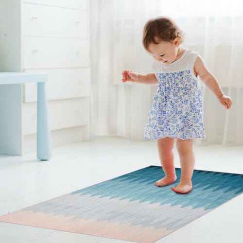 3' X 4' Shades Of Blue Geometric Non Skid Area Rug
