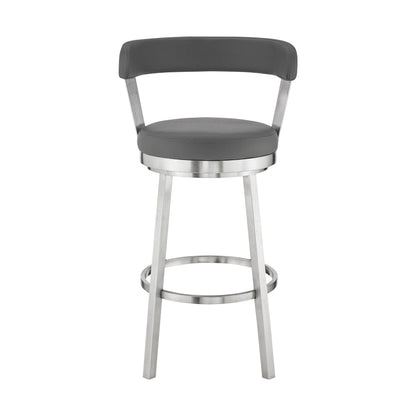 30" Chic Grey Faux Leather with Stainless Steel Finish Swivel Bar Stool