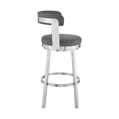 30" Chic Grey Faux Leather with Stainless Steel Finish Swivel Bar Stool