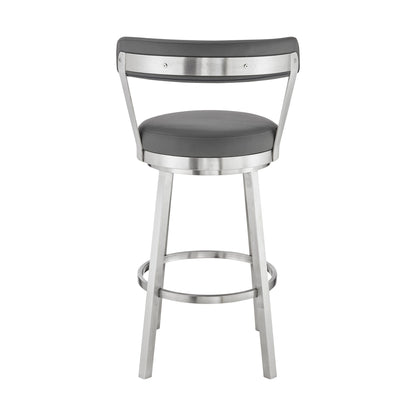 30" Chic Grey Faux Leather with Stainless Steel Finish Swivel Bar Stool