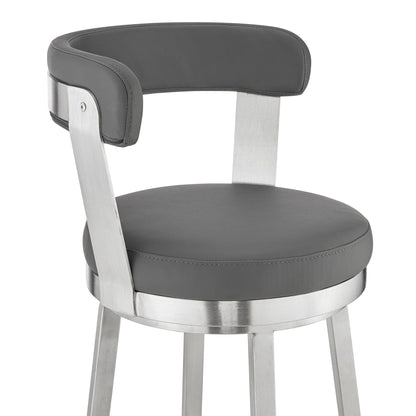 30" Chic Grey Faux Leather with Stainless Steel Finish Swivel Bar Stool