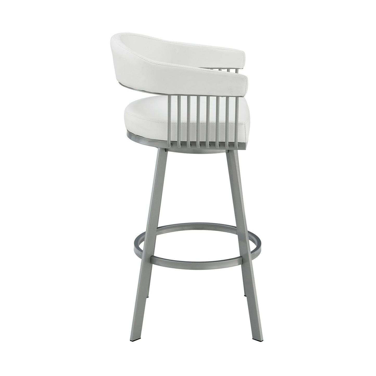 30" Mod White Faux Leather Silver Finish Swivel Bar Stool