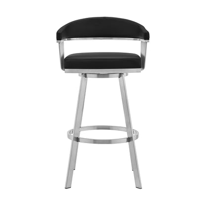 30" Mod Black Faux Leather Brushed Silver Finish Swivel Bar Stool