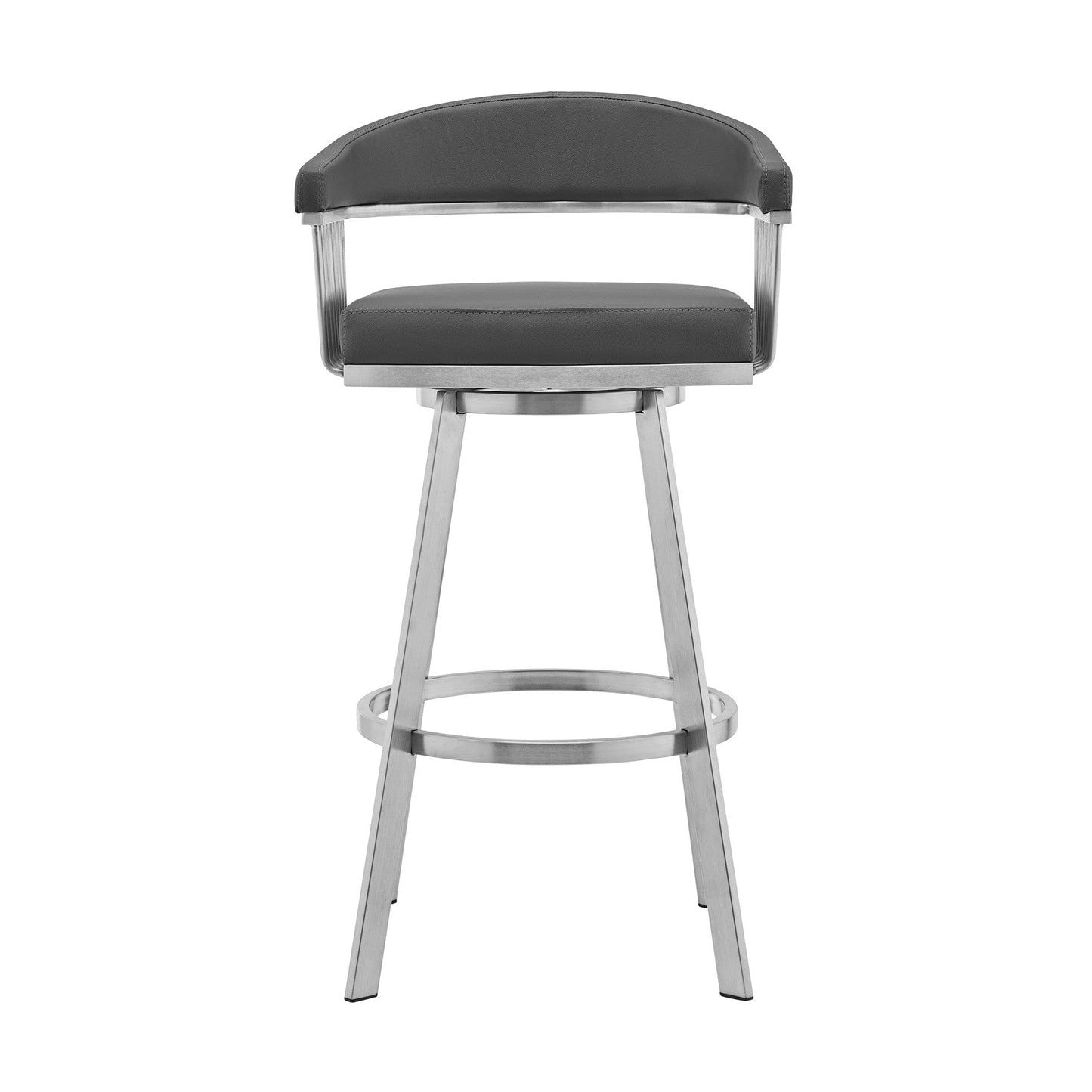 30" Mod Grey Faux Leather Brushed Silver Finish Swivel Bar Stool