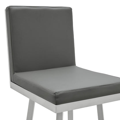 44" Gray Faux Leather And Iron Swivel Bar Height Chair