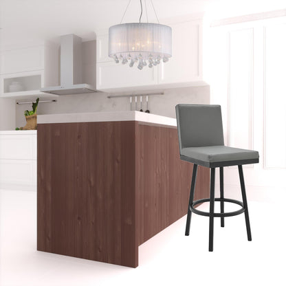 44" Gray Faux Leather And Iron Swivel Bar Height Chair