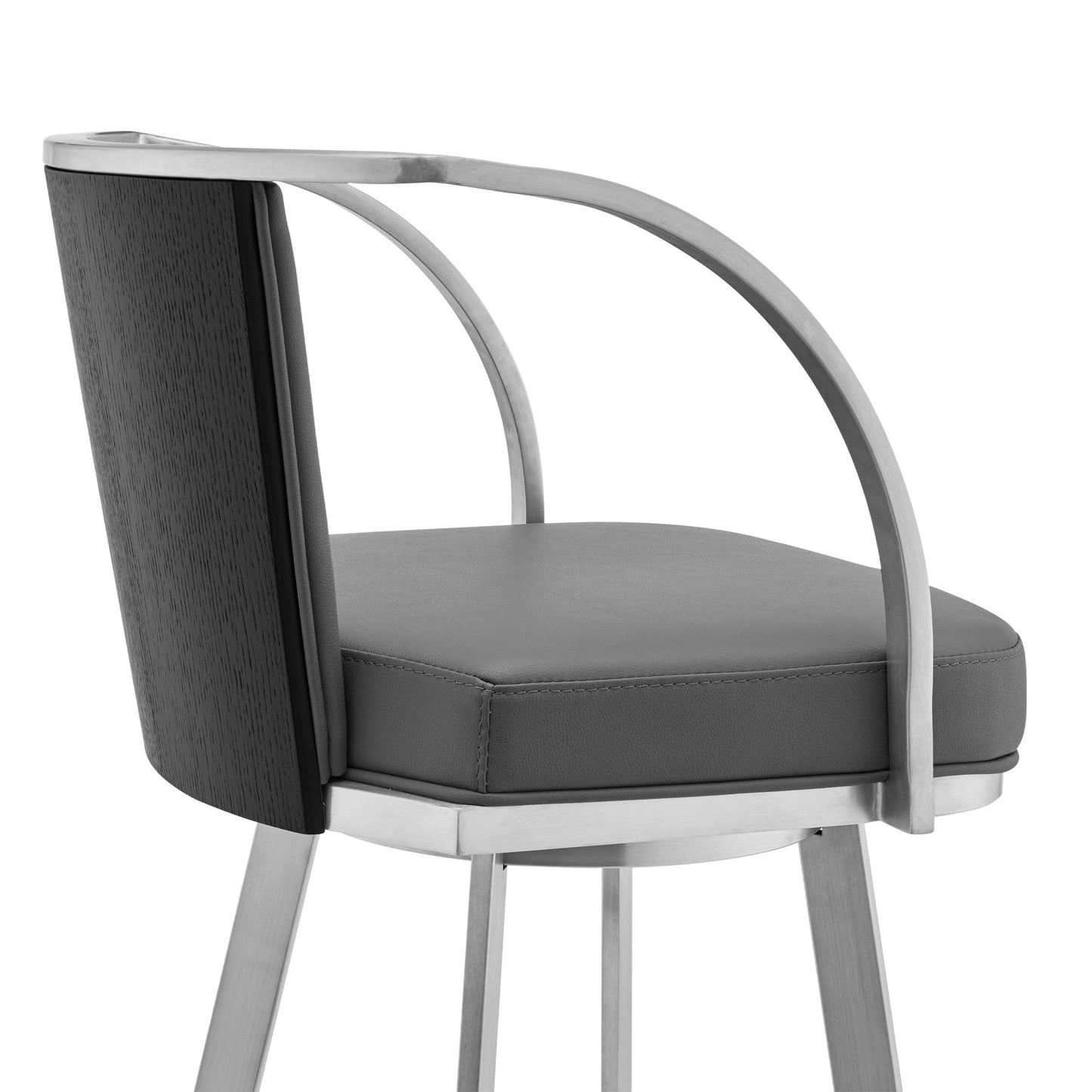 40" Gray Faux Leather And Iron Swivel Bar Height Chair