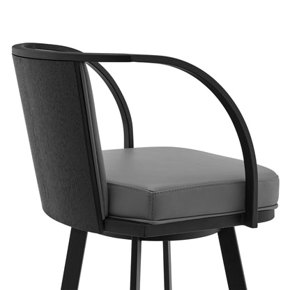 40" Gray Faux Leather And Iron Swivel Bar Height Chair