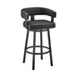 38" Black Faux Leather And Iron Swivel Low Back Bar Height Chair