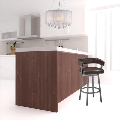 34" Chocolate Faux Leather And Iron Swivel Low Back Counter Height Bar Chair