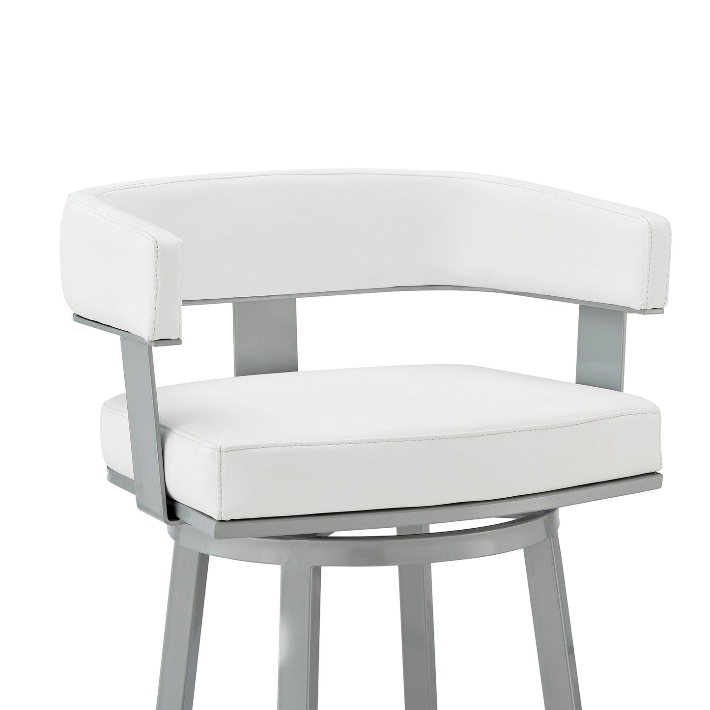 34" White Faux Leather And Iron Swivel Low Back Counter Height Bar Chair