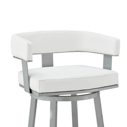 34" White Faux Leather And Iron Swivel Low Back Counter Height Bar Chair