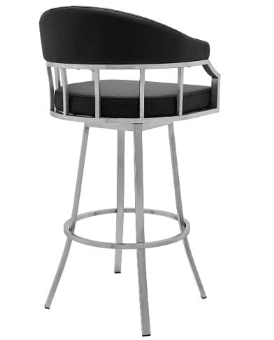 43" Vintage Black Faux Leather And Iron Low Back Bar Height Chair