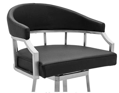 43" Vintage Black Faux Leather And Iron Low Back Bar Height Chair