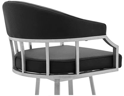 43" Vintage Black Faux Leather And Iron Low Back Bar Height Chair