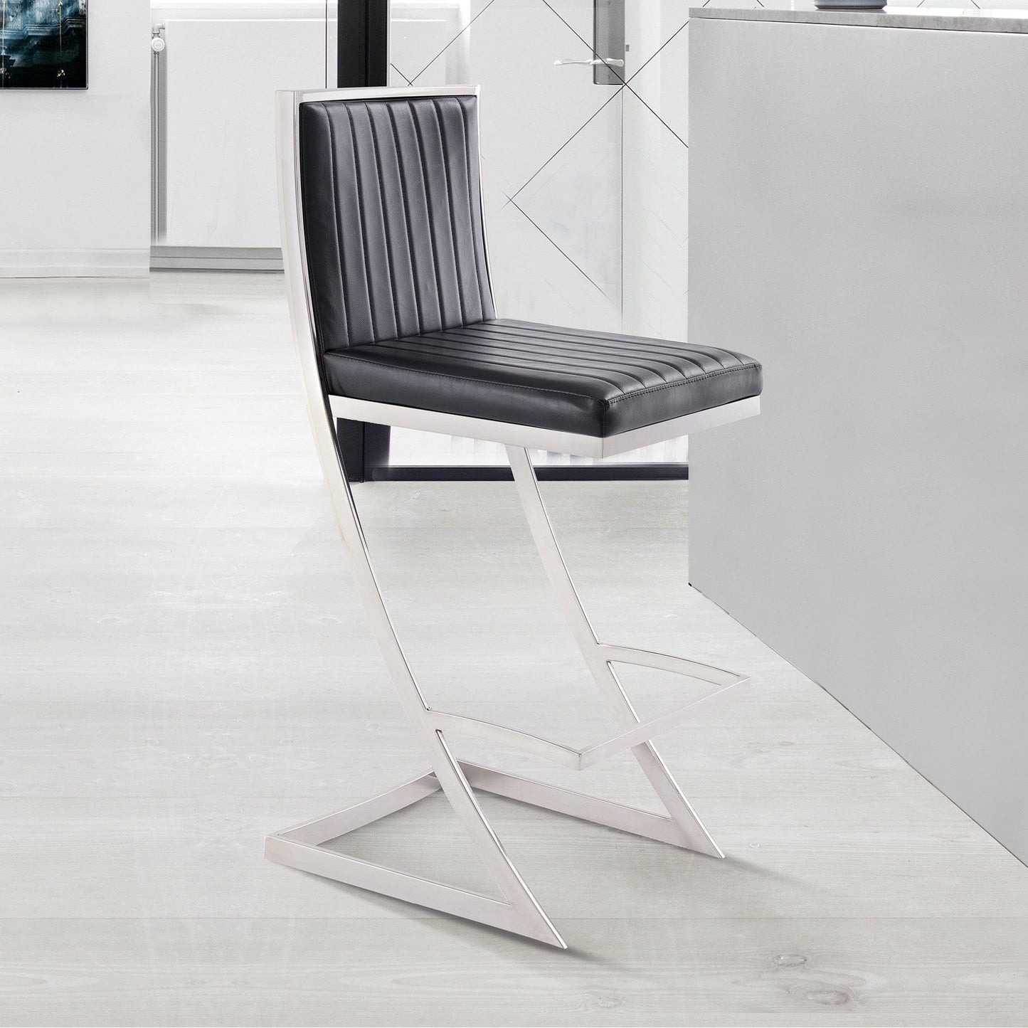 43" Vintage Gray Faux Leather And Iron Bar Height Chair