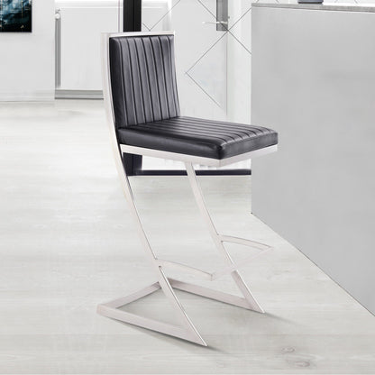 43" Vintage Gray Faux Leather And Iron Bar Height Chair